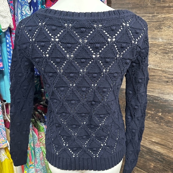 Tommy Hilfiger Navy Blue Crew Neck Sweater with Diamond Knit - Picture 2 of 7